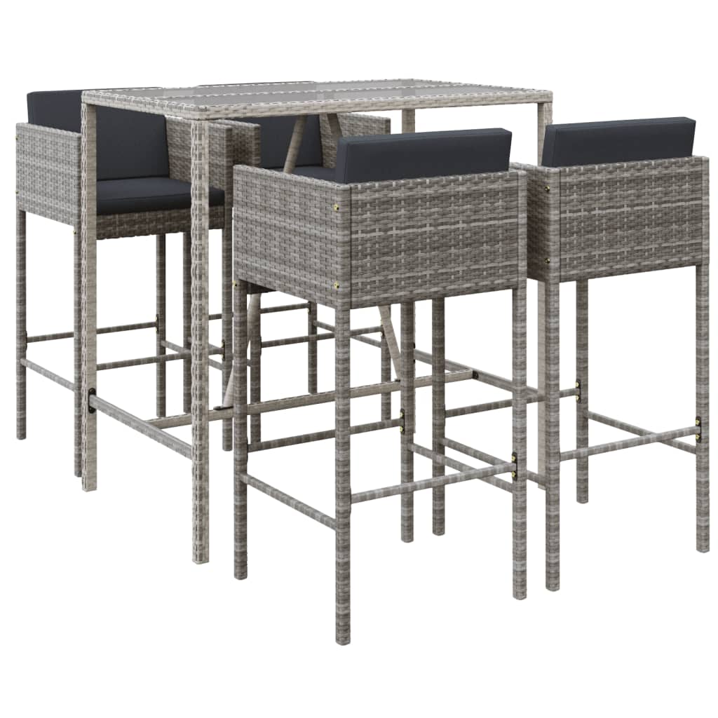 Set Bar da Giardino 5 pz con Cuscini in Polyrattan Grigio | homemem39