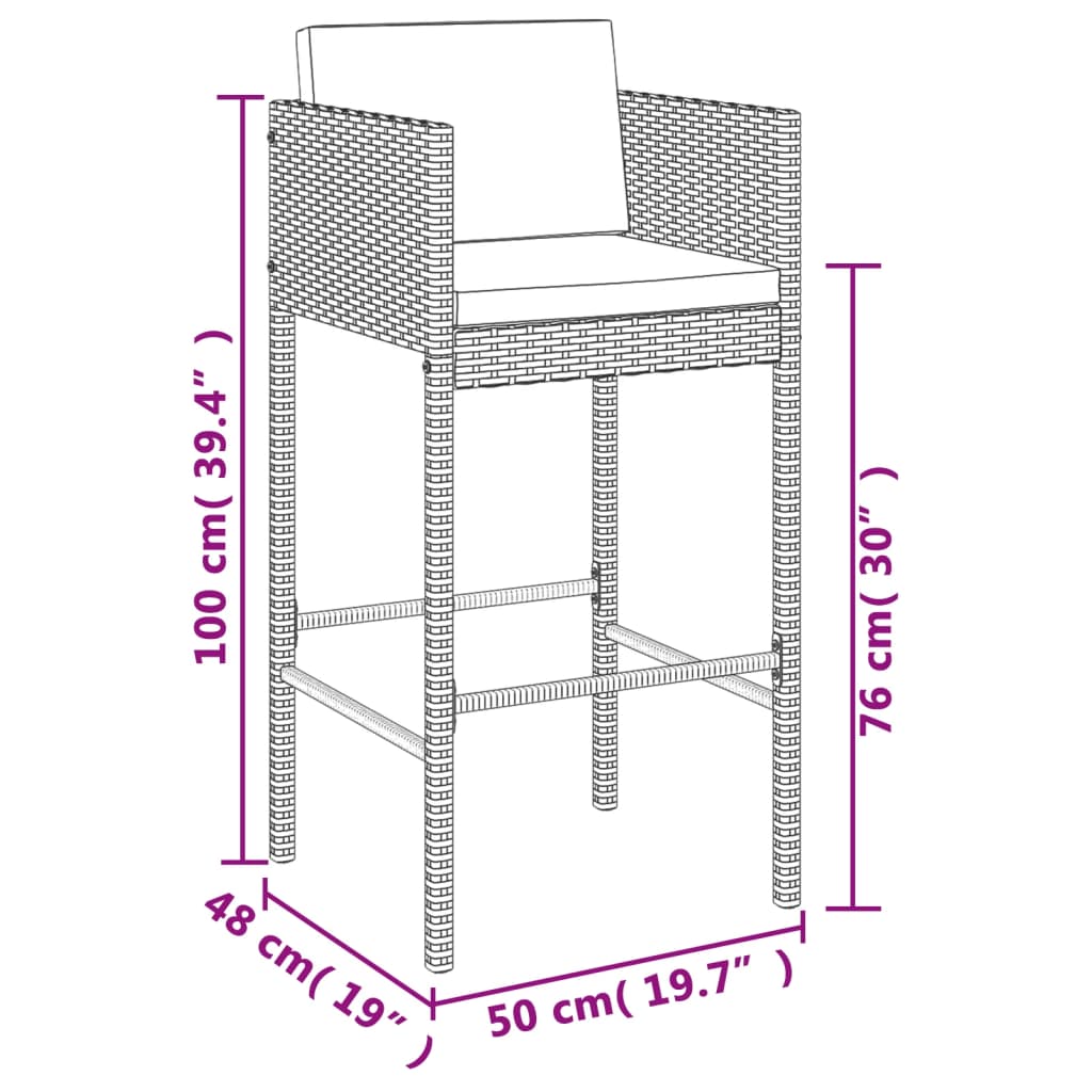 Set Bar da Giardino 5 pz con Cuscini in Polyrattan Grigio | homemem39