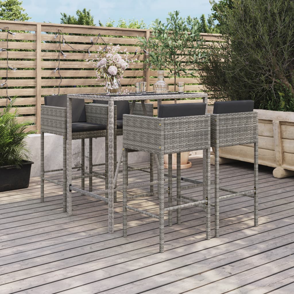 Set Bar da Giardino 5 pz con Cuscini in Polyrattan Grigio | homemem39