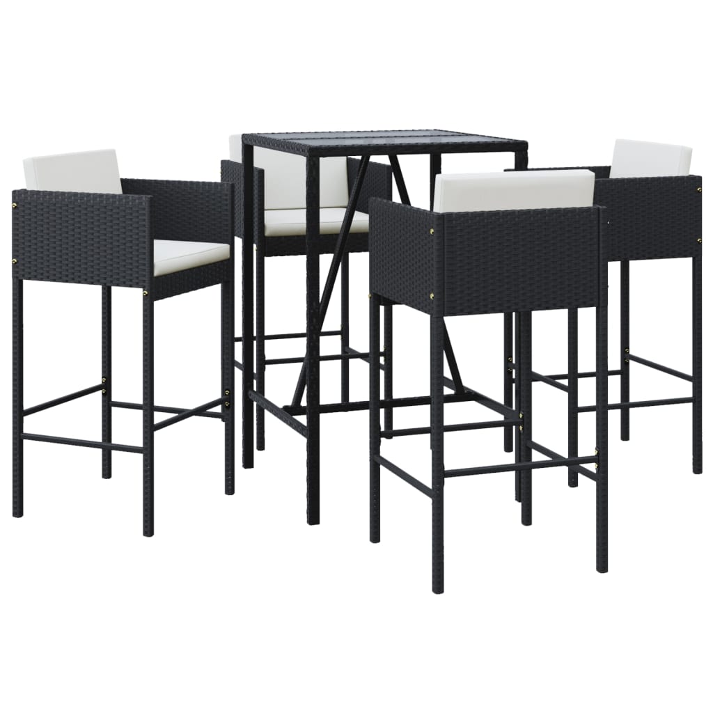 Set Bar da Giardino 5 pz con Cuscini in Polyrattan Nero | homemem39