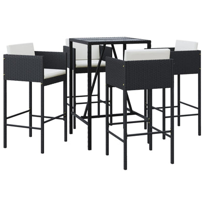 Set Bar da Giardino 5 pz con Cuscini in Polyrattan Nero | homemem39