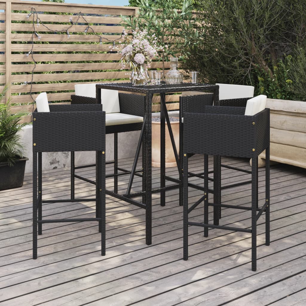 Set Bar da Giardino 5 pz con Cuscini in Polyrattan Nero | homemem39