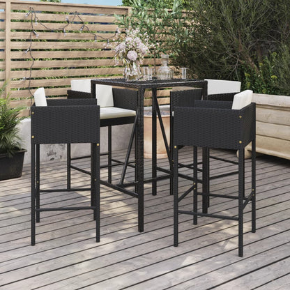 Set Bar da Giardino 5 pz con Cuscini in Polyrattan Nero | homemem39