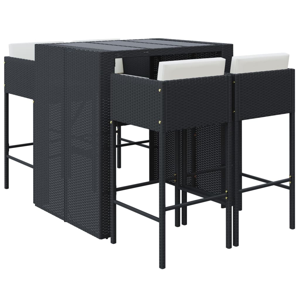 Set Bar da Giardino 5 pz con Cuscini in Polyrattan Nero | homemem39