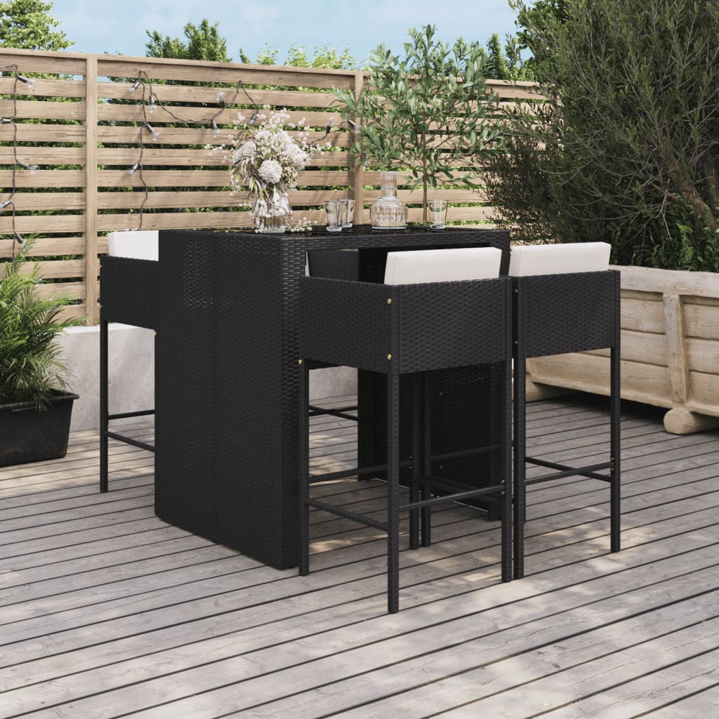 Set Bar da Giardino 5 pz con Cuscini in Polyrattan Nero | homemem39