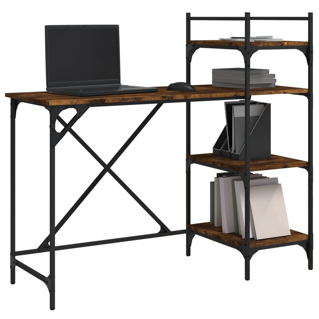 Scrivania per Computer con Scaffali Rovere Fumo 120x47x109 cm - homemem39