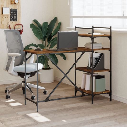 Scrivania per Computer con Scaffali Rovere Fumo 120x47x109 cm - homemem39