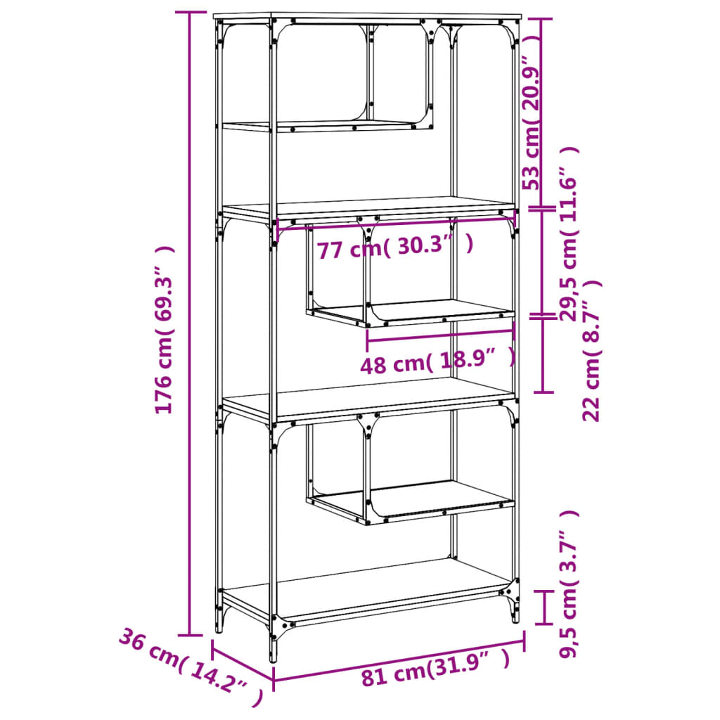 Libreria Grigio Sonoma 81x36x176 cm in Legno Multistrato | homemem39