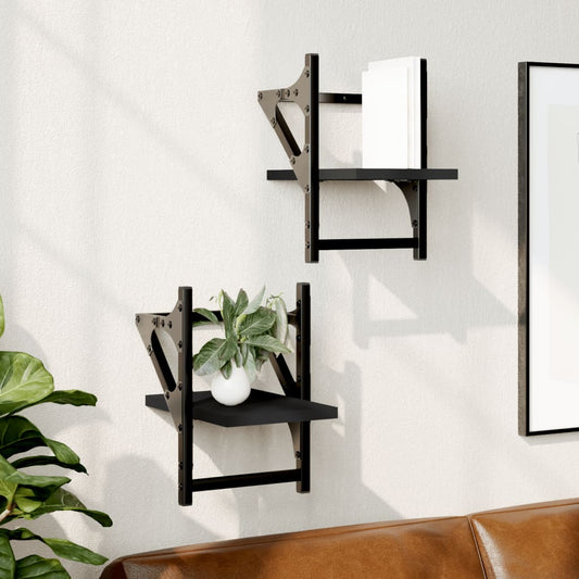 Mensole da Parete con Aste 2 pz Nere 20x25x30 cm | homemem39