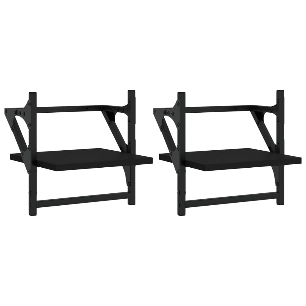 Mensole da Parete con Aste 2 pz Nere 30x25x30 cm | homemem39