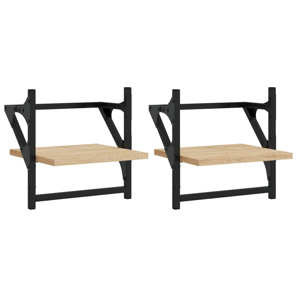 Mensole a Parete con Aste 2pz Rovere Sonoma 30x25x30 cm