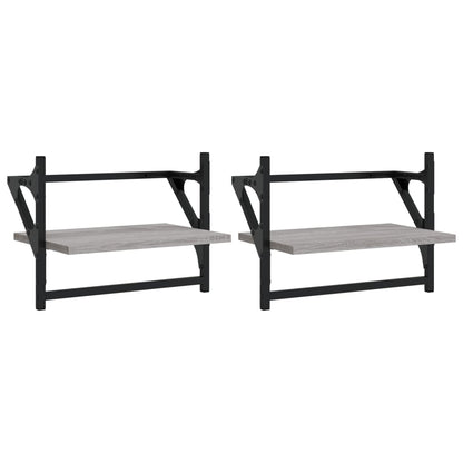 Mensole a Parete con Aste 2pz Grigio Sonoma 40x25x30 cm | homemem39