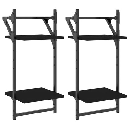 Mensole da Parete 2 Livelli con Aste 2 pz Nere 30x25x65 cm | homemem39