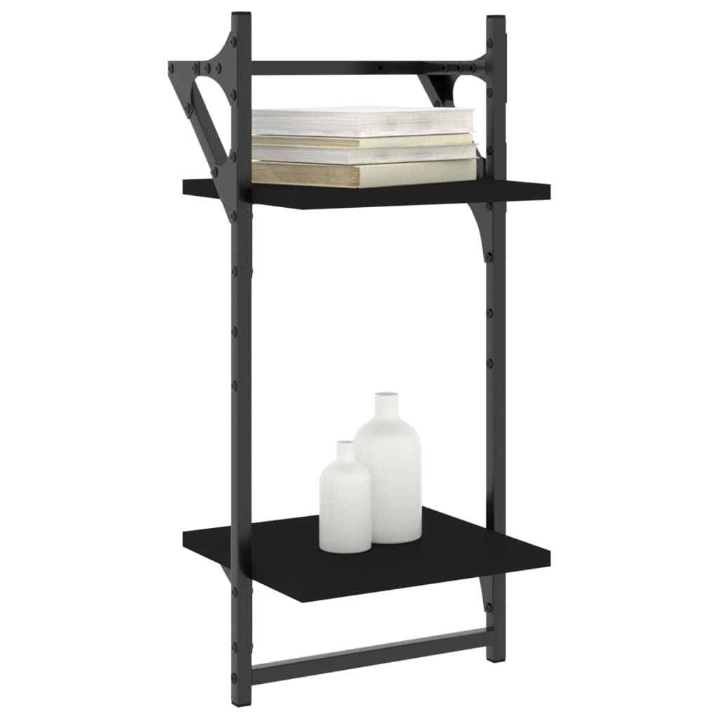 Mensole da Parete 2 Livelli con Aste 2 pz Nere 30x25x65 cm | homemem39