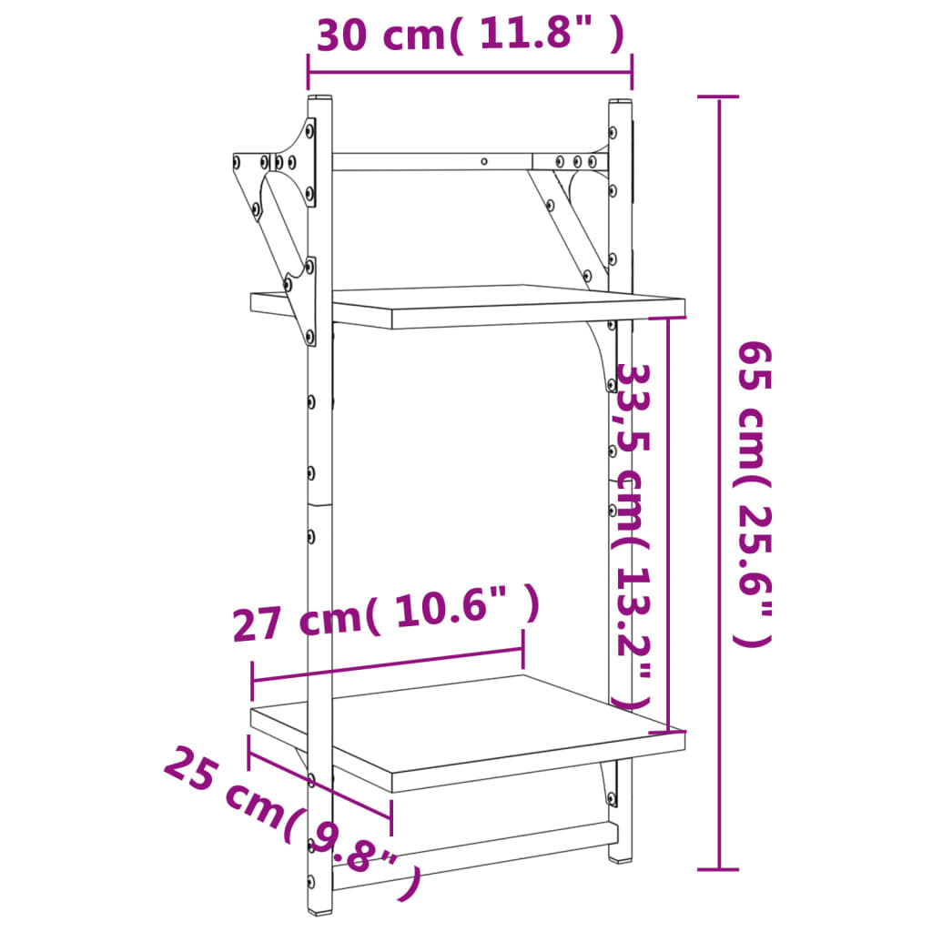 Mensole da Parete 2 Livelli con Aste 2 pz Nere 30x25x65 cm | homemem39