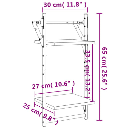 Mensole da Parete 2 Livelli con Aste 2 pz Nere 30x25x65 cm