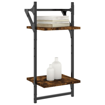 Mensole a Parete con Aste 2pz Rovere Fumo 30x25x65 cm | homemem39