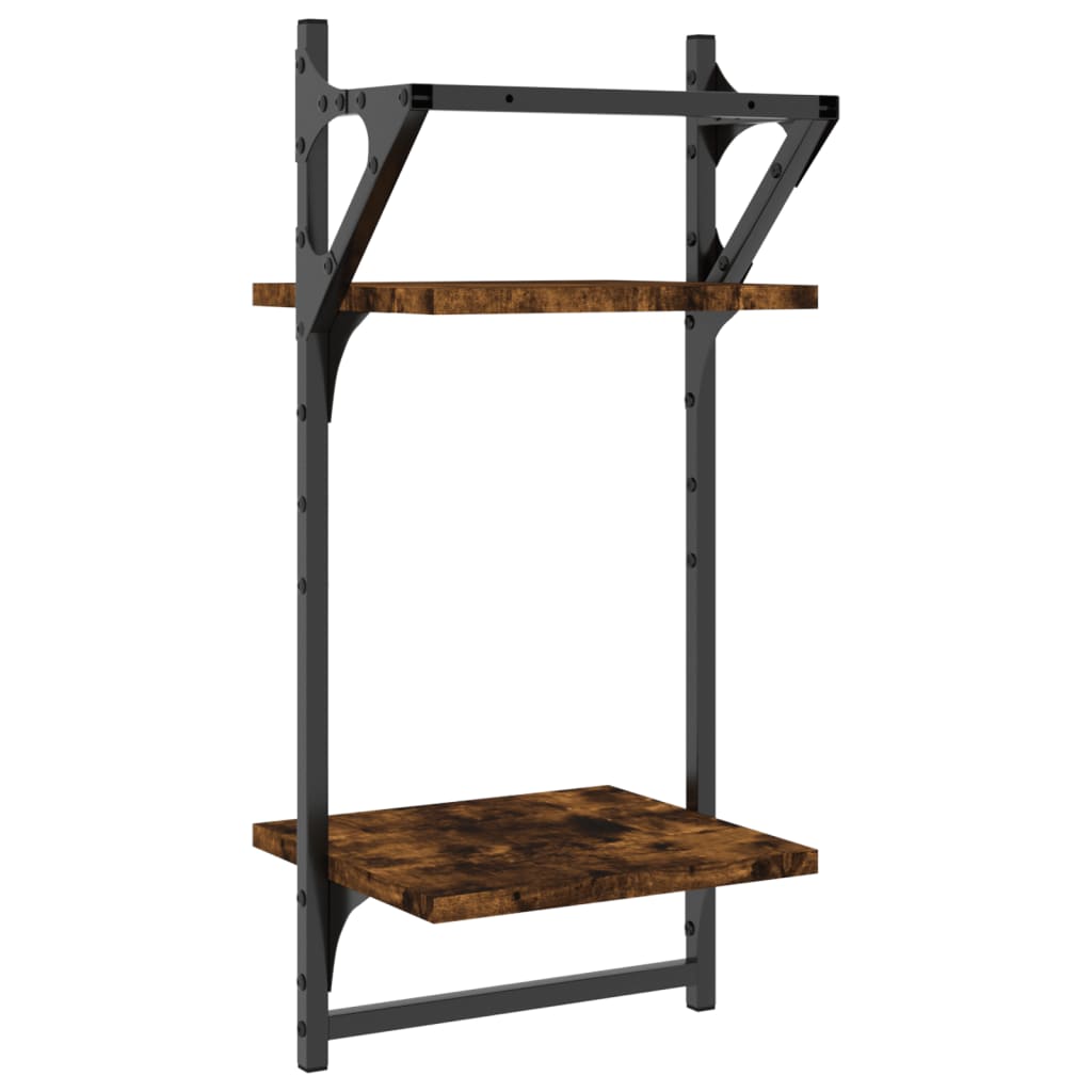 Mensole a Parete con Aste 2pz Rovere Fumo 30x25x65 cm | homemem39