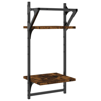 Mensole a Parete con Aste 2pz Rovere Fumo 30x25x65 cm | homemem39