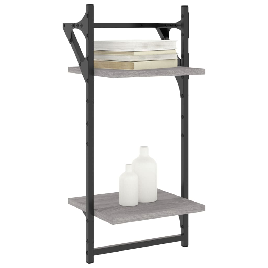 Mensole a Parete con Aste 2pz Grigio Sonoma 30x25x65 cm | homemem39