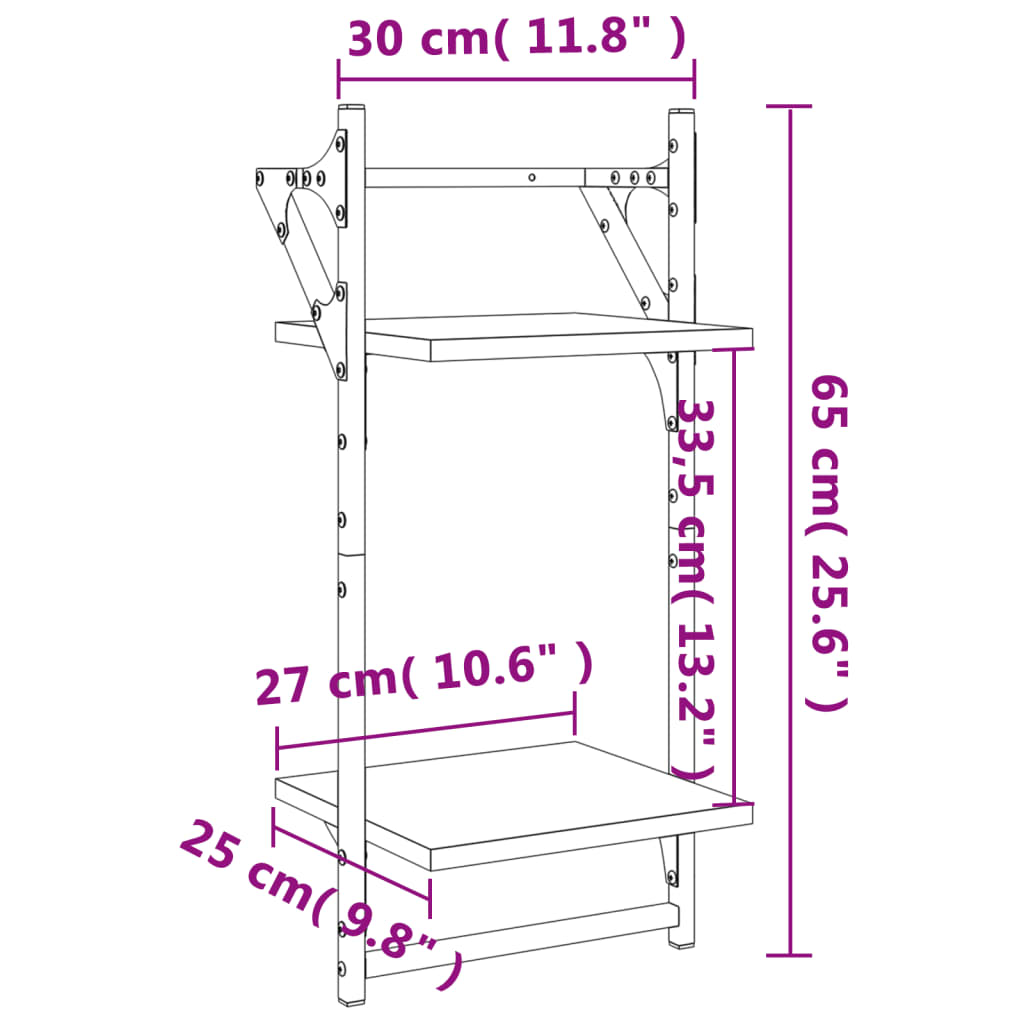 Mensole a Parete con Aste 2pz Grigio Sonoma 30x25x65 cm | homemem39