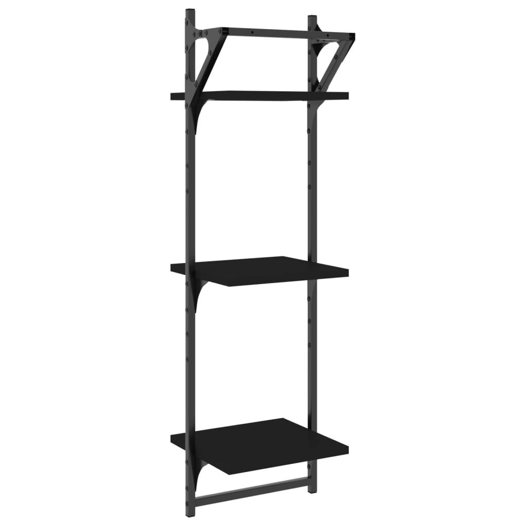 Mensole a Muro con Aste 3 Livelli 2pz Nere 30x25x100 cm | homemem39
