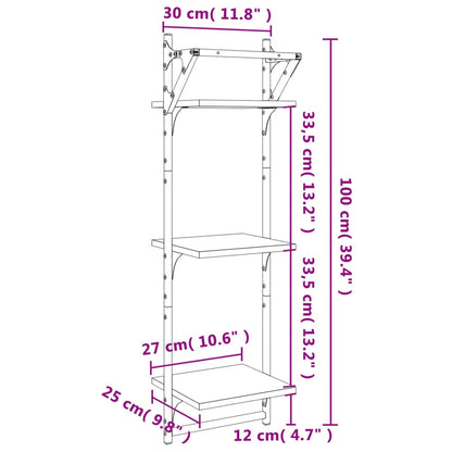 Mensole a Muro con Aste 3 Livelli 2pz Nere 30x25x100 cm | homemem39