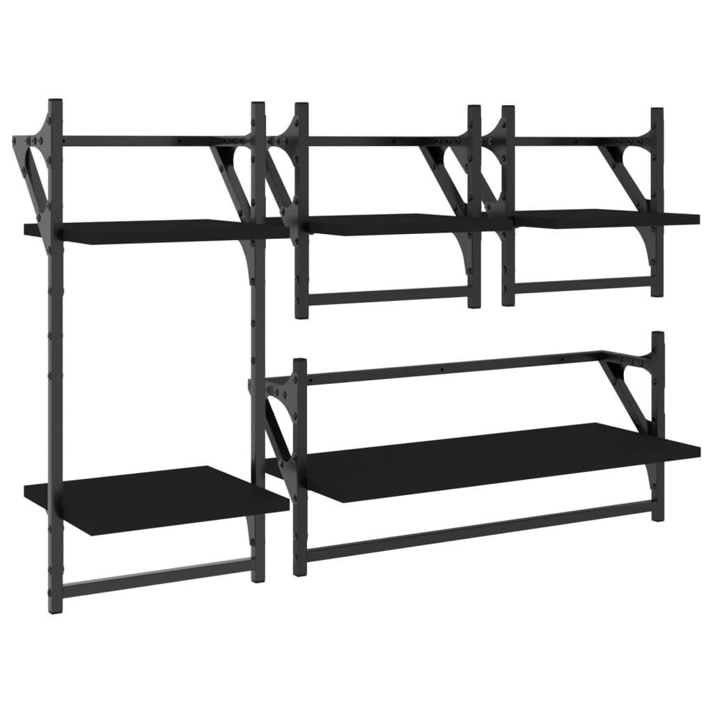 Set Mensole da Parete con Aste 4pz Nero in Legno Multistrato | homemem39