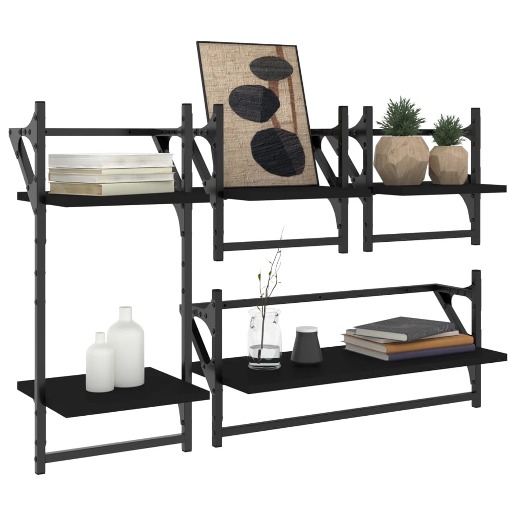 Set Mensole da Parete con Aste 4pz in legno multistrato