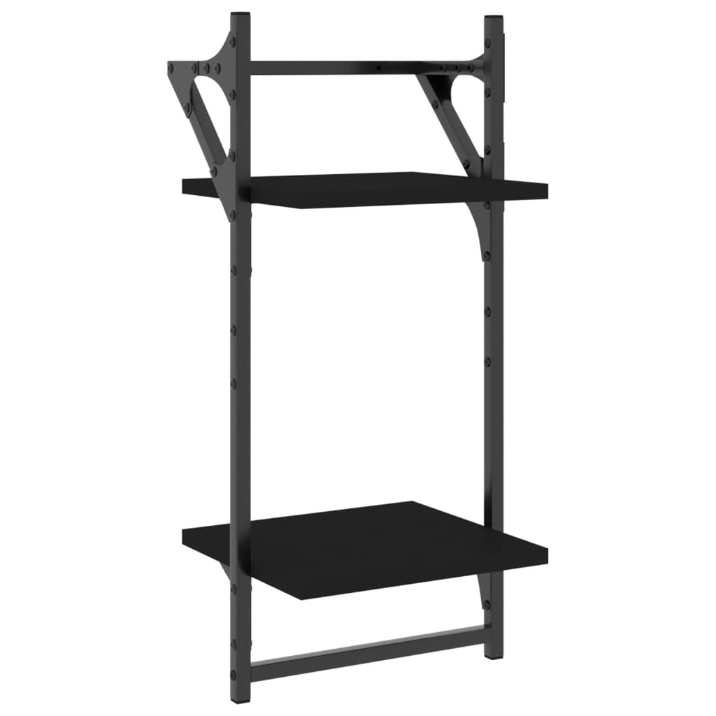 Set Mensole da Parete con Aste 4pz Nero in Legno Multistrato | homemem39