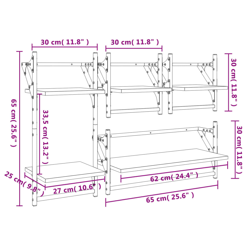 Set Mensole Parete con Aste 4pz Rovere Marrone in Multistrato | homemem39