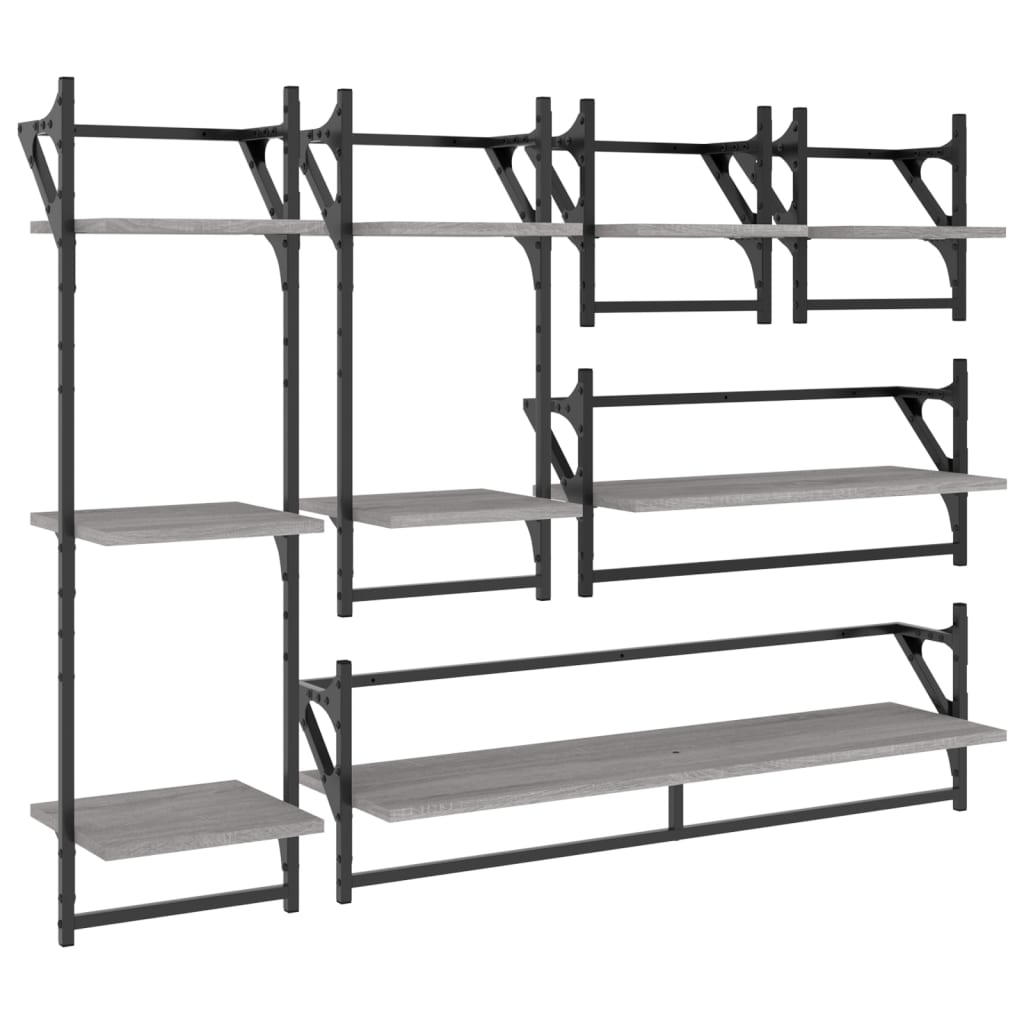 Set Mensole Parete con Aste 6pz legno multistrato