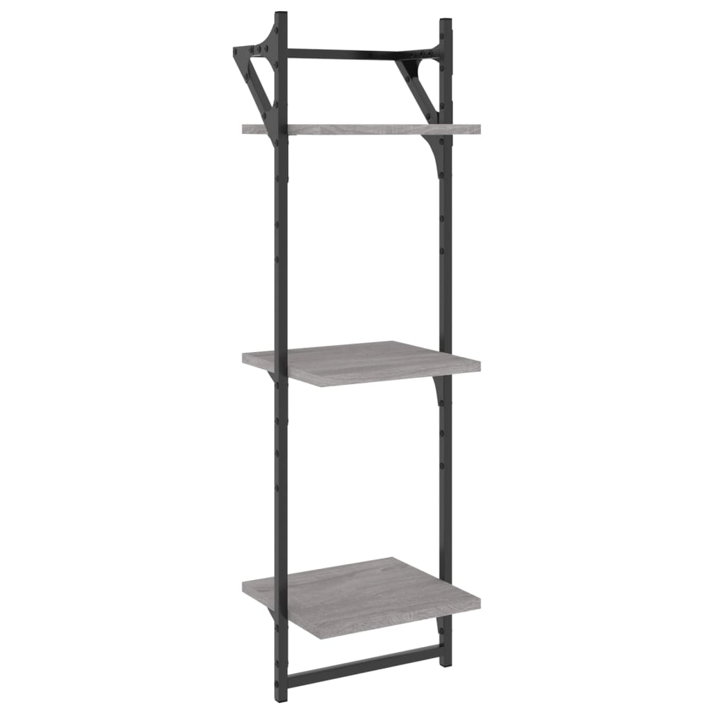 Set Mensole Parete con Aste 6pz Grigio Sonoma Legno Multistrato | homemem39