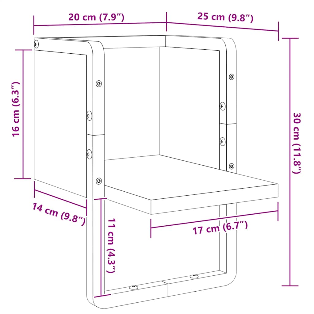Mensola da Parete con Asta Nera 20x25x30 cm | homemem39