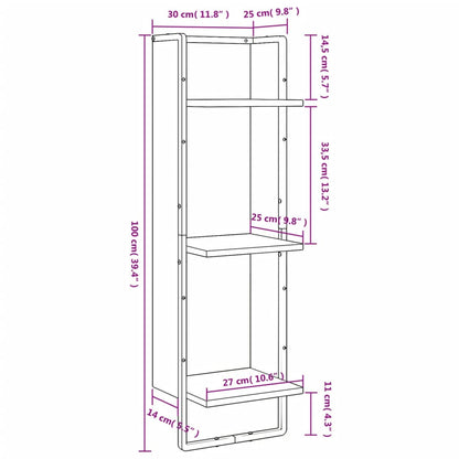 Scaffale Parete 3 Ripiani Rovere Sonoma 30x25x100cm Multistrato | homemem39