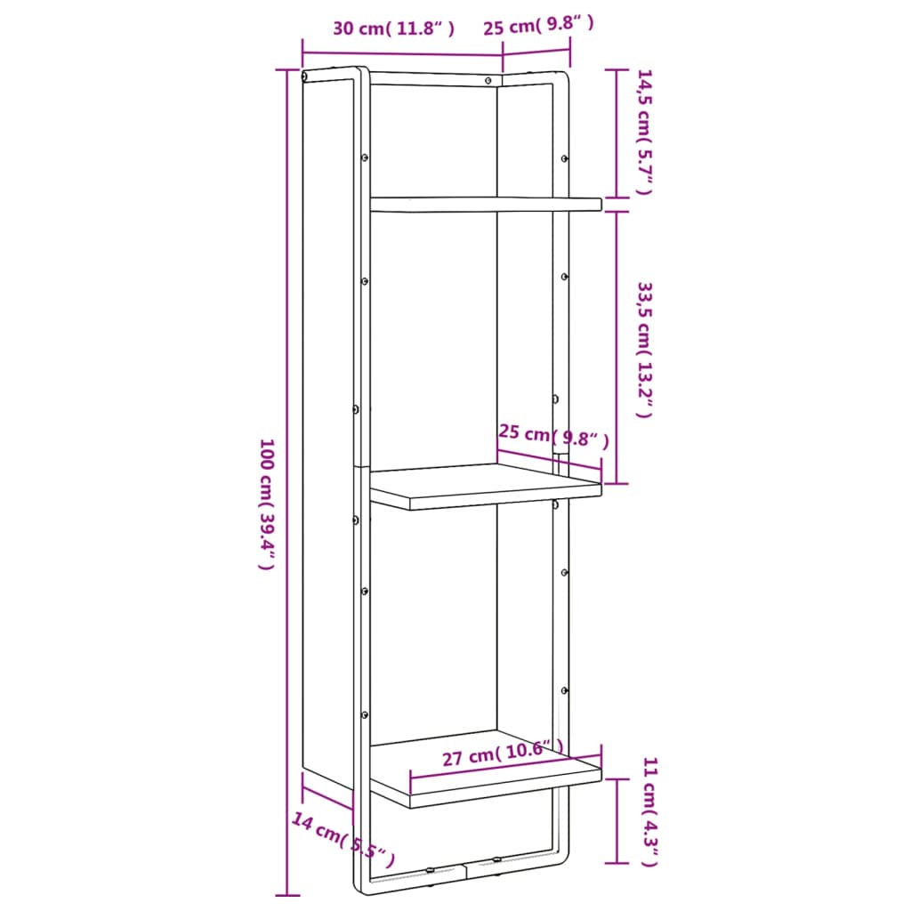 Scaffale Parete 3Ripiani Rovere Marrone 30x25x100cm Multistrato | homemem39