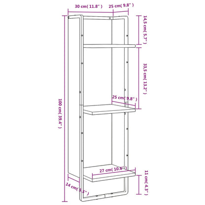 Scaffale Parete 3Ripiani Rovere Marrone 30x25x100cm Multistrato | homemem39