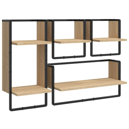 Set Mensole Parete con Aste 4pz Rovere Sonoma Legno Multistrato | homemem39