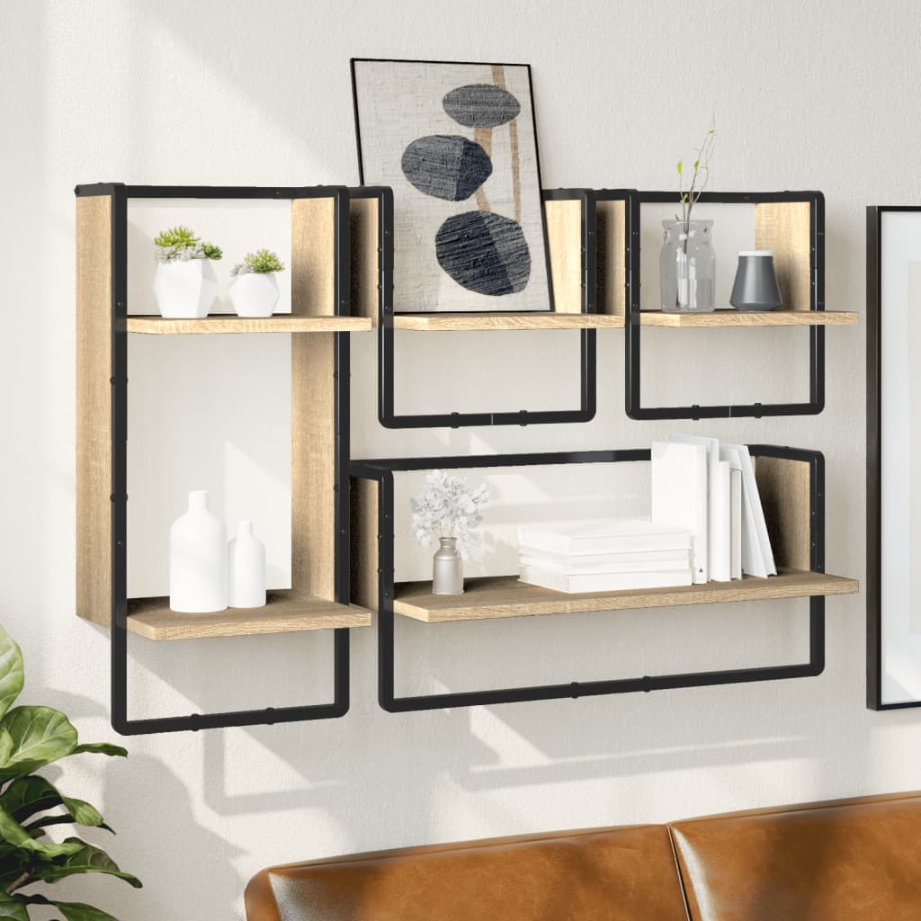 Set Mensole Parete con Aste 4pz Rovere Sonoma Legno Multistrato | homemem39