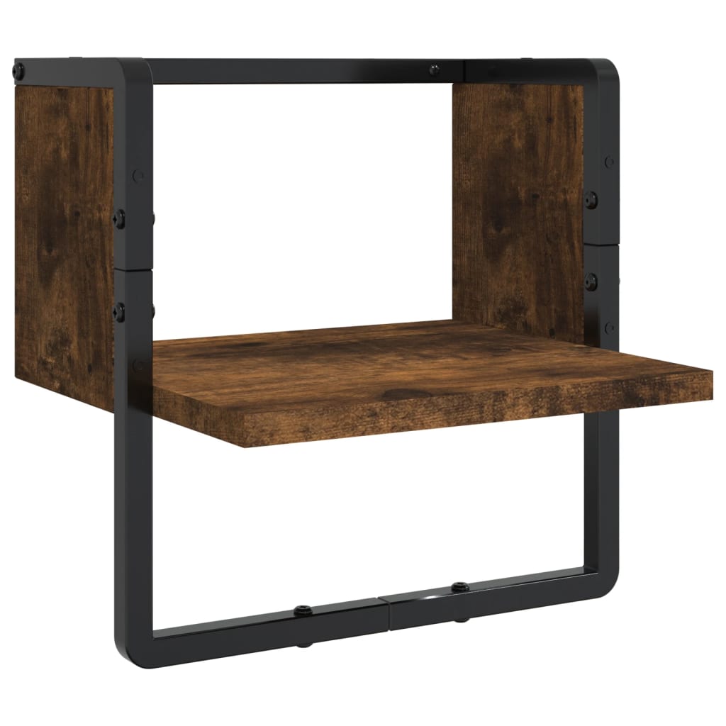 Set Mensole Parete con Aste 4pz Rovere Fumo Legno Multistrato | homemem39