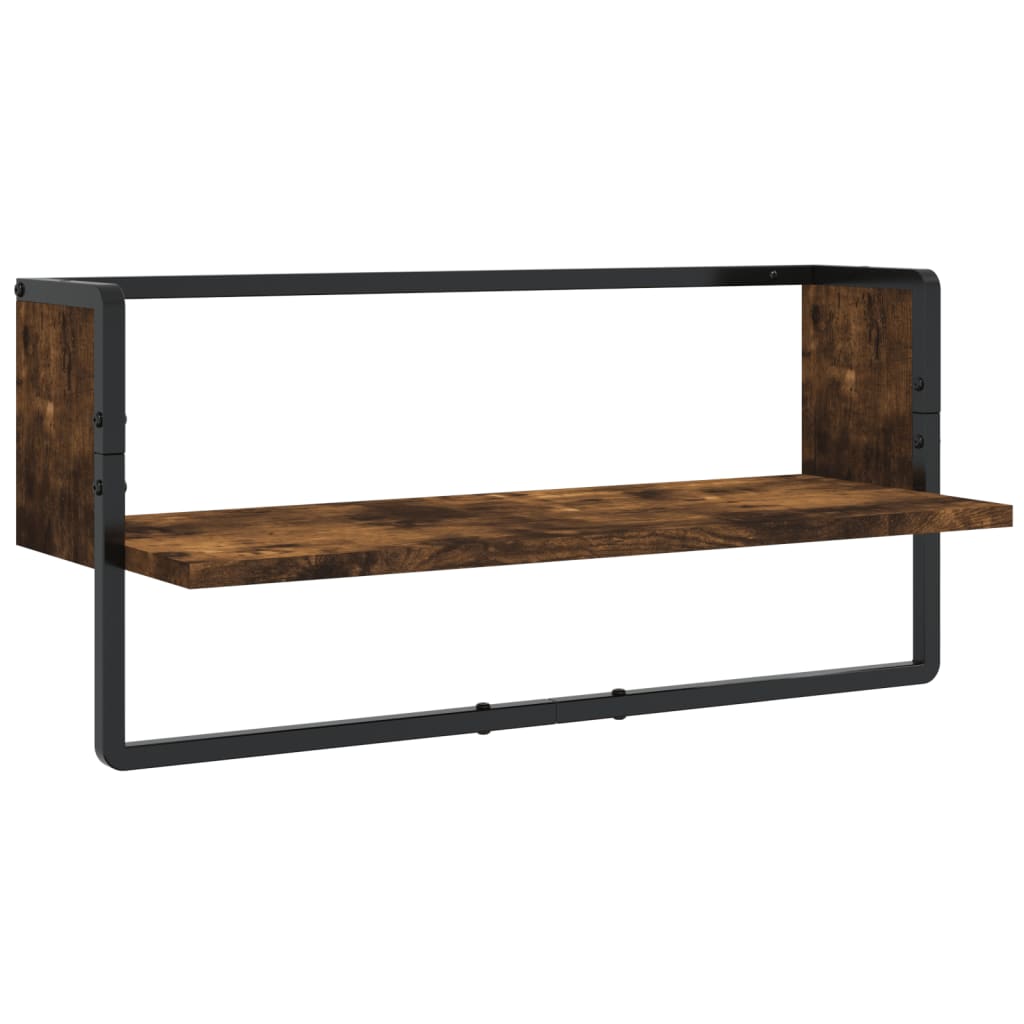Set Mensole Parete con Aste 4pz Rovere Fumo Legno Multistrato | homemem39