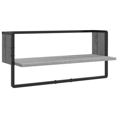 Set Mensole Parete con Aste 4pz Grigio Sonoma Legno Multistrato | homemem39
