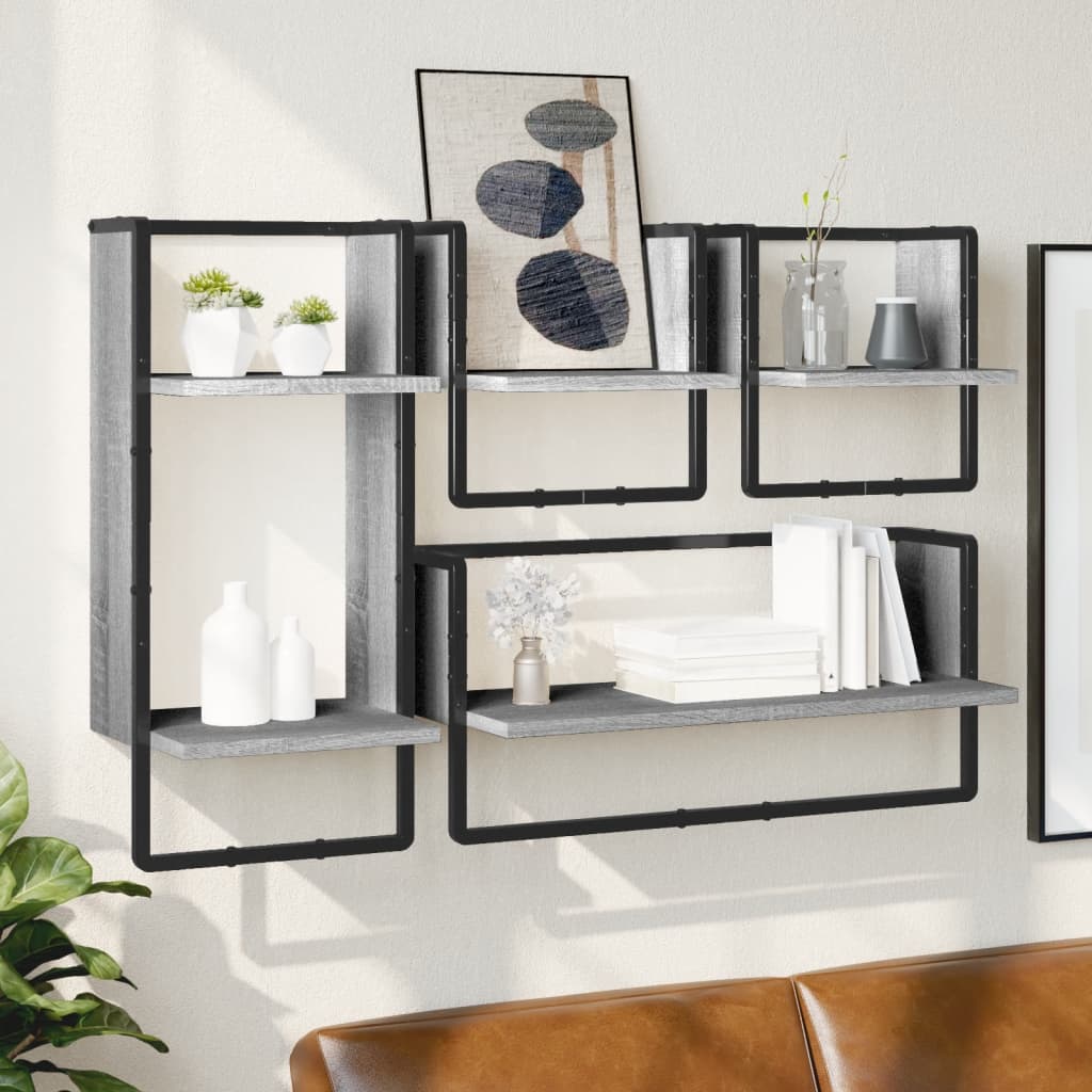 Set Mensole da Parete con Aste 4pz in legno multistrato