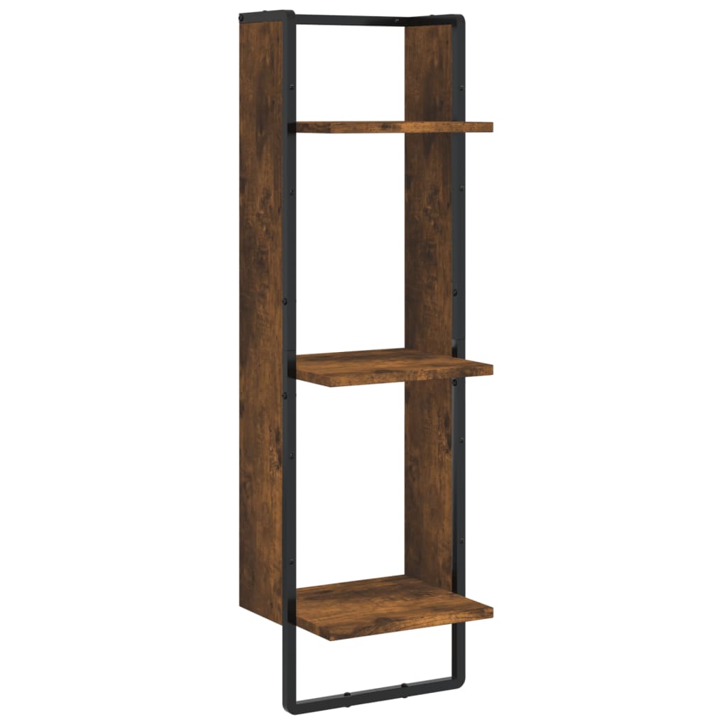Set Mensole Parete con Aste 6pz Rovere Fumo Legno Multistrato | homemem39