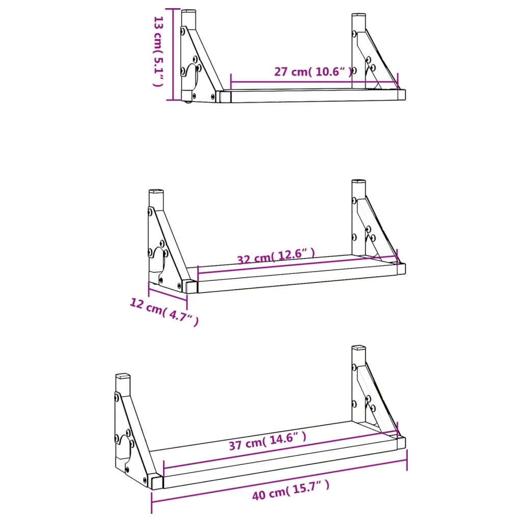 Set Mensole Parete 3pz Rovere Sonoma in Legno Multistrato | homemem39