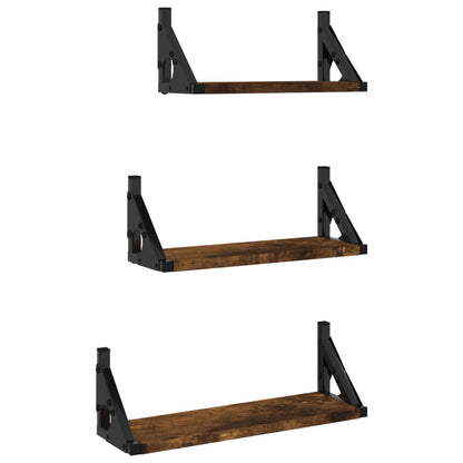 Set Mensole Parete 3pz Rovere Fumo in Legno Multistrato | homemem39