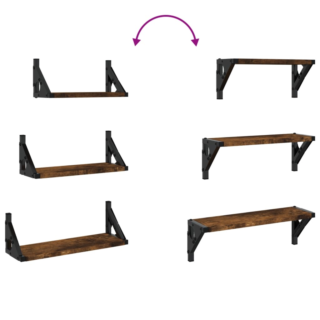 Set Mensole Parete 3pz Rovere Fumo in Legno Multistrato | homemem39