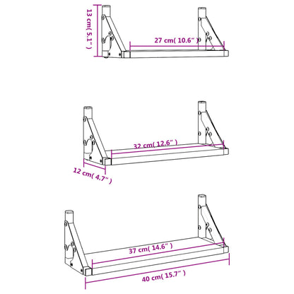 Set Mensole Parete 3pz Rovere Fumo in Legno Multistrato | homemem39
