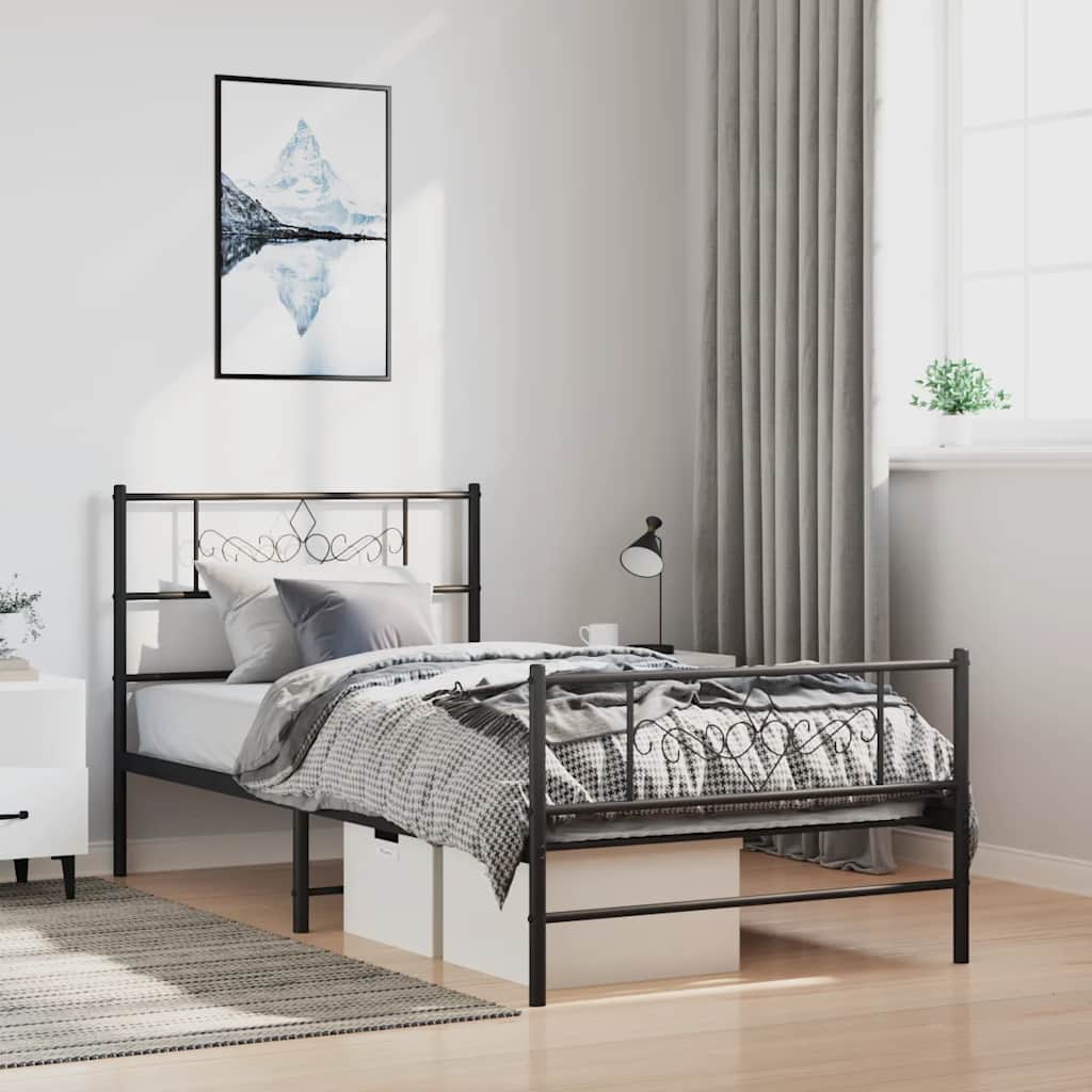 Giroletto con Testiera e Pediera Metallo Nero 100x190 cm | homemem39