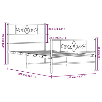 Giroletto con Testiera e Pediera Metallo Nero 107x203 cm | homemem39